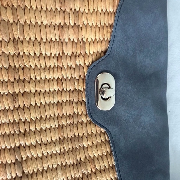 Straw Crossbody Bag Woven Basket Purse Boho Beach Navy Leather Tassel - Picture 4 of 16